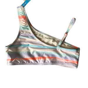 LUCKY BRAND Girls One shoulder Pastel Multi Color Bikini Top Size Medium 8-10